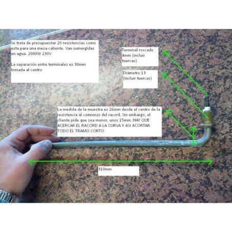 Resistencia U 310 mm. 2000W mesa caliente