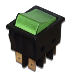 Interruptor bipolar verde 6 faston 25x32 mm.