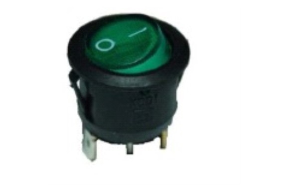 Interruptor luminoso verde 3 faston 17 mm. diametr