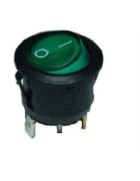 Interruptor luminoso verde 3 faston 17 mm. diametr
