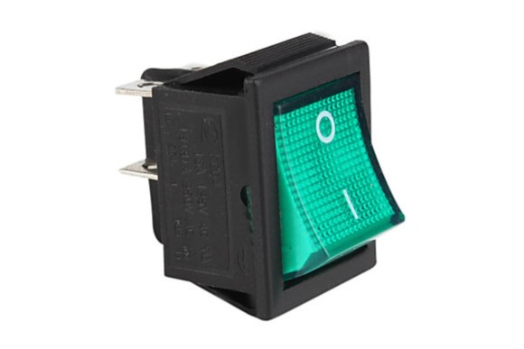 Interruptor bipolar verde 30x22 mm. 4 faston