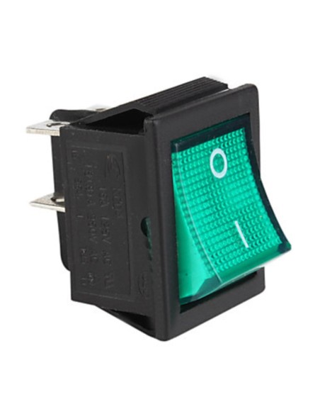 Interruptor bipolar verde 30x22 mm. 4 faston