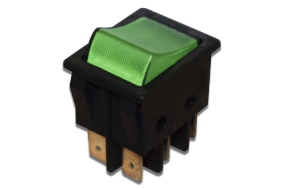 Interruptor bipolar verde 6 faston 25x32 mm.