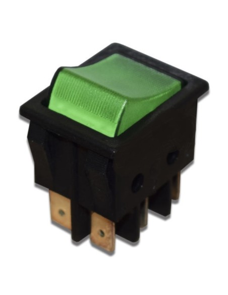 Interruptor bipolar verde 6 faston 25x32 mm.