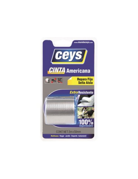 Cinta americana plata Ceys blister 5mx50 mm.