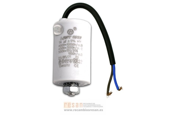 Condensador de trabajo 14 uF. 450 V. con cable