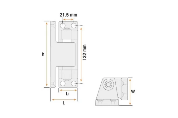 Bisagra derecha camara G-208 plastificada tornillos 132x21.5mm
