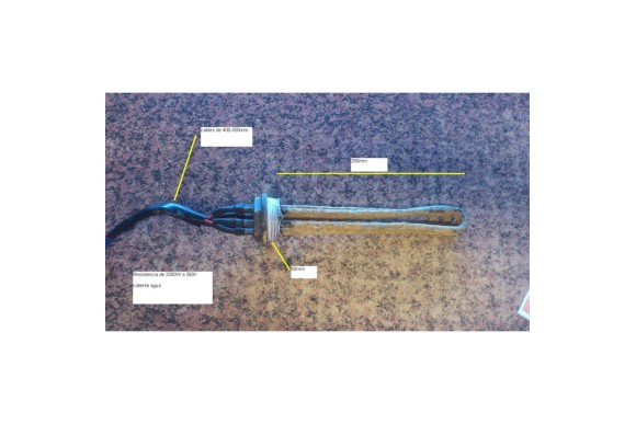 Resistencia 3U 2000W 380V L260 mm. sobre rosca 60