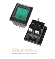 Interruptor bipolar verde 4 fast. 22x30 mm con protec