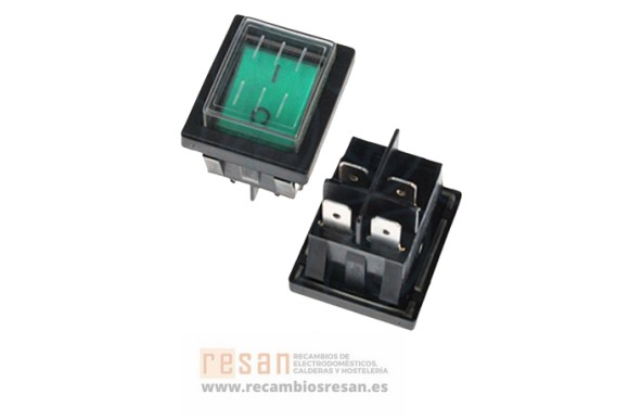 Interruptor bipolar verde 4 fast. 22x30 mm con protec