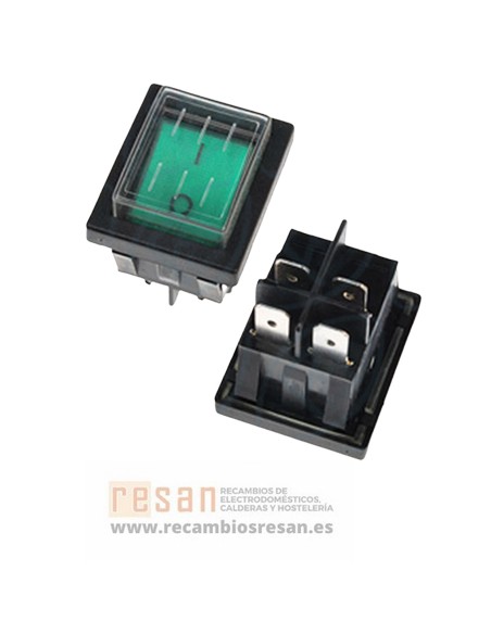 Interruptor bipolar verde 4 fast. 22x30 mm con protec